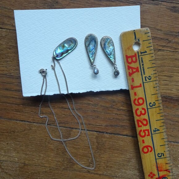 Abalone Sterling Silver Earrings and Pendant - Picture 3 of 8